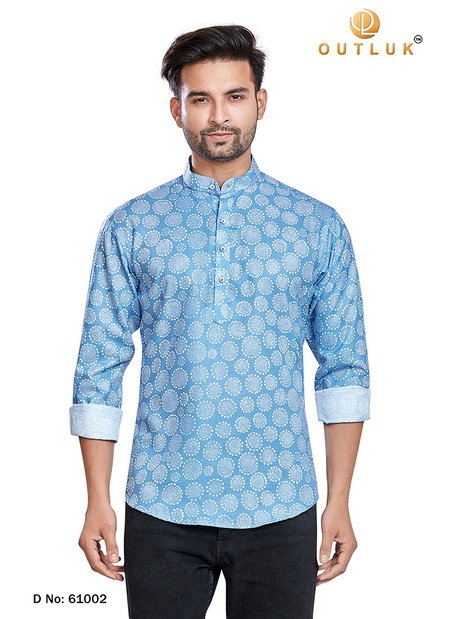 Sky Blue Colour Outluk Vol 61 New Designer Party Wear Latest Kurta Mens Collection 61002